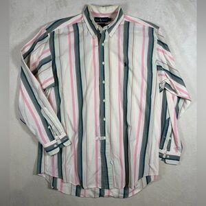Polo Ralph Lauren Large Men's Pink and Green Striped Shirt Western Cowboy VTG